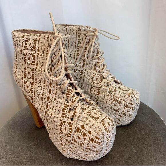 Jeffrey Campbell Lita Ivory Crochet Lace Up Platform Ankle Bootie Size 6🔥 - Picture 8 of 17